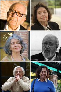 L�do Ivo, N�lida Pi�on, Haroldo de Campos, Ana Miranda, Ferreira Gullar y Ana Maria Machado en la Residencia de Estudiantes, empezaddo arriba a la izquierda y en el sentido las agujas del reloj.